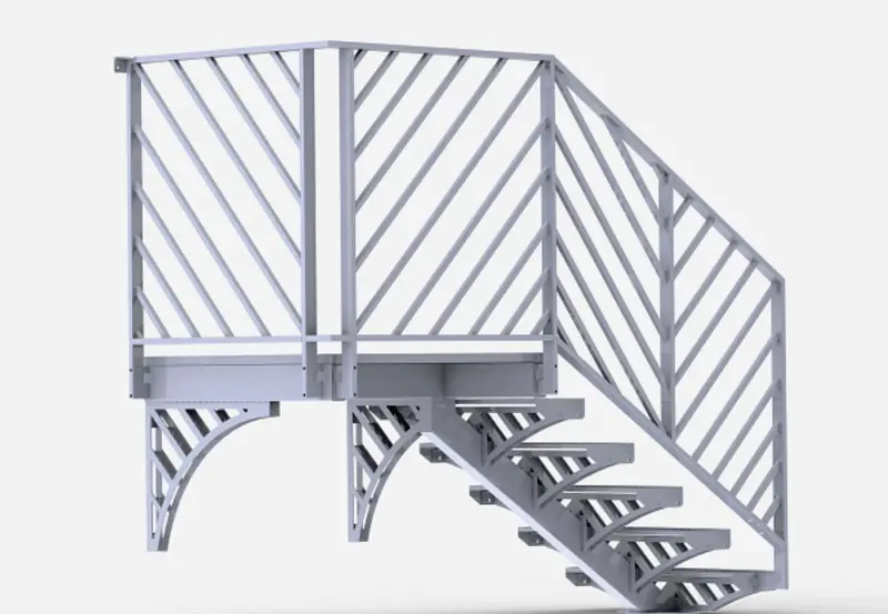 3D vizualizacija jeklenih stopnic s podestom
